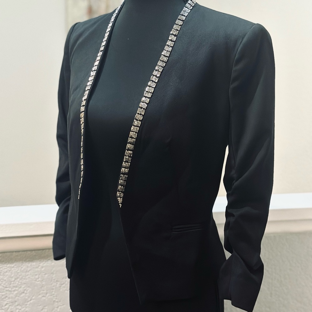 Elegant H&M Black Tuxedo Style Blazer with Silver Bead Accents